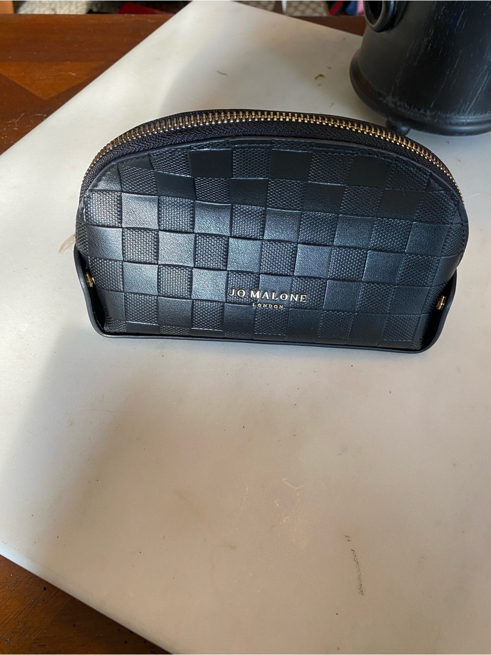 Jo Malone Black Quilted Check Toiletry Pouch with Gold Zipper